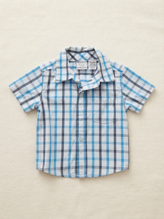 Other - Children's Plaid Short-Sleeve Button-Up Shirt - Blue/Gray